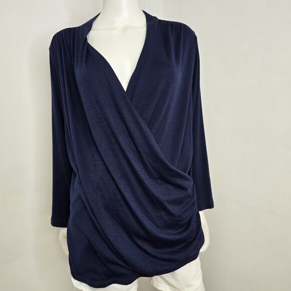 41 Hawthorn 2X Blouse Top Stretchy Knit Surplice Crossover 3/4 Sleeve V-Neck - Picture 1 of 8